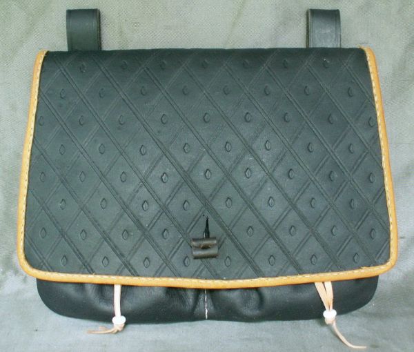 16th - 17th century large belt wallet with tooled square front and two pouchlets