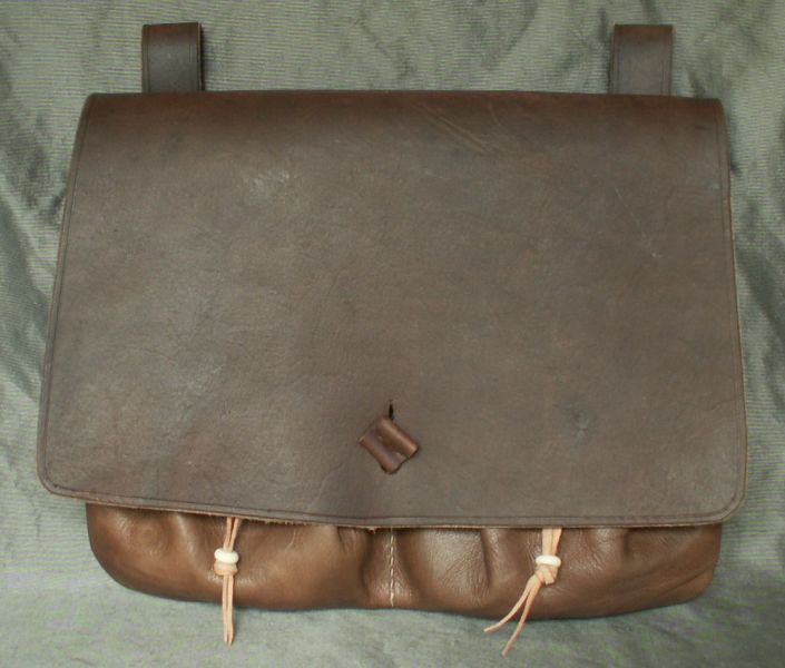 16th - 17th century large belt wallet with a square front and two pouchlets