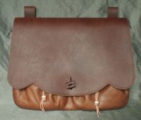 16th - 17th century large belt wallet with a scalloped front and two pouchlets