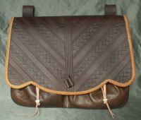 16th - 17th century large belt wallet with a tooled scalloped front and two pouchlets
