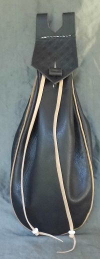 15th/16th century narrow belt bag with piped seams and tooling