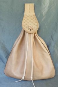 15th/16th century large belt bag with piped seams and tooling