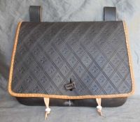 16th - 17th century medium belt wallet with a tooled square front and two pouchlets